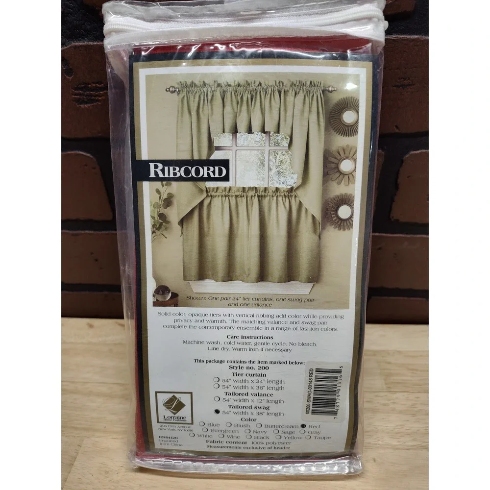 Swag curtain red Ribcord Lorraine Home Fashions NEW 54 X 38 inch